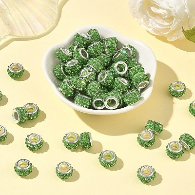 80Pcs Polymer Clay Rhinestone European Large Hole Beads with Silver Color Plated Brass Cores FPDL-LT0001-02B-1