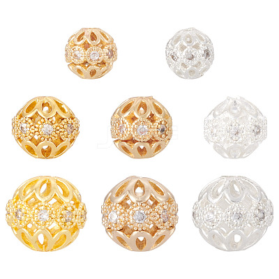 24Pcs Rack Plating Brass Pave Clear Cubic Zirconia Beads KK-TA0002-59-1