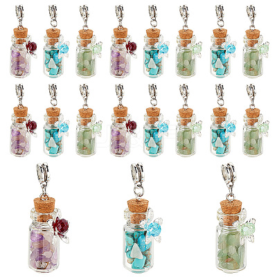 Clear Glass Bottle Natural & Synthetic Mixed Gemstone European Dangle Charms FIND-PH0007-64-1