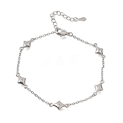 Brass Micro Pave Clear Cubic Zirconia Star Link Chain Bracelets KK-CBA3629-01P-1