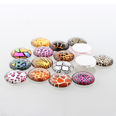 Animal Skin Printed Glass Cabochons GGLA-A002-10mm-OO-1