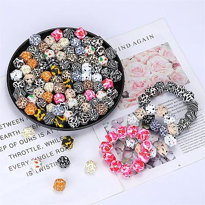 Colorful Pattern Printed Silicone Focal Beads SI-JX0022A-18-1