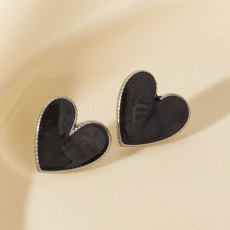 Fashionable 304 Stainless Steel Heart Stud Earrings JW1636-1-1