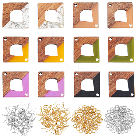 SUPERFINDINGS DIY 6 Pairs Rhombus Resin & Walnut Wood Earring Makings DIY-FH0001-94-1