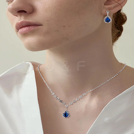 Brass Rhinestone Pendant Necklace & Stud Earring Sets SJEW-LP0001-51A-1