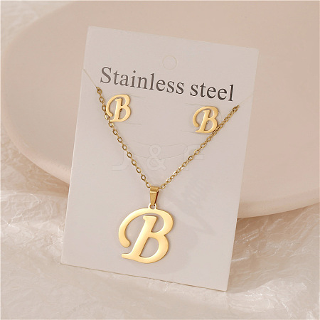 Stainless Steel Letter Pendant Necklaces & Stud Earrings Sets WG3FD2C-02-1