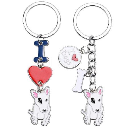 WEWAYSMILE 2 pcs Dog Keychain Car Keychain Pet Pendant Key-Ring Lovely Dog Key-ring Portable Metal Keychain Gift for Pet Lover Birthday Puppy Theme Party Supplies (Bull Terrier) JX791A-1