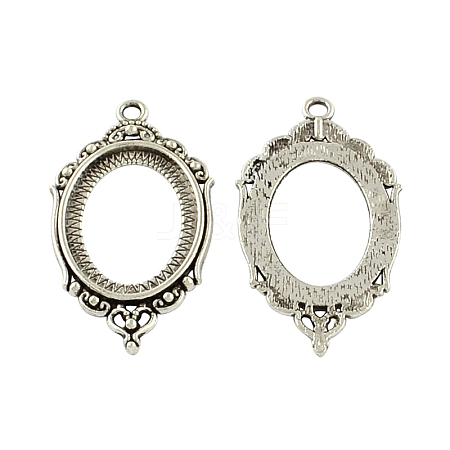 Tibetan Style Zinc Alloy Open Back Pendant Cabochons Settings TIBEP-R334-245AS-RS-1