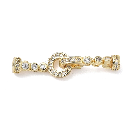 Ring Brass Micro Pave Clear Cubic Zirconia Fold Over Clasps KK-Z143-21G-1