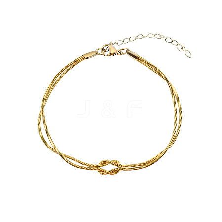 304 Stainless Steel 2-Strand Handmade Knot Snake Chain Bracelets for Couples BU0455-3-1