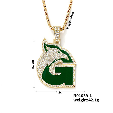 Hip-hop Style Alloy Crystal Rhinestone Eagle Animal Alphabet G Pendant Necklaces WR8601-1-1