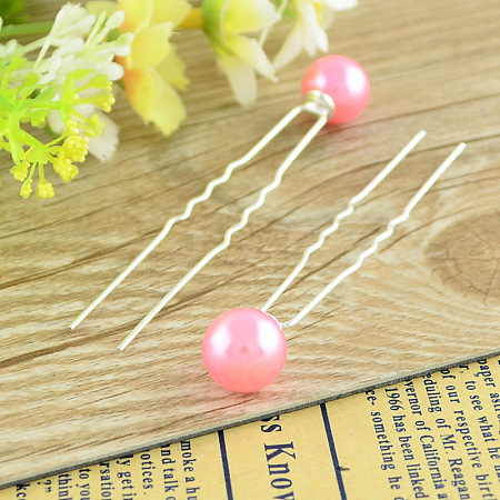 Lady's Hair Accessories Silver Color Plated Iron Ball Hair Forks PHAR-S178-08-1