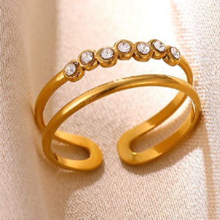 304 Stainless Steel Pave Cubic Zirconia Cuff Open Rings CU-CBA46D5-04G-1