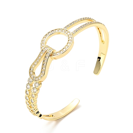 Clear Cubic Zirconia Knot Open Cuff Bangle BJEW-J165-14G-1