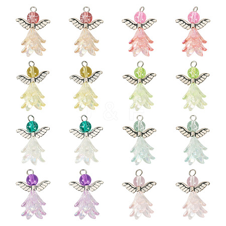 16Pcs 8 Style Glass & Acrylic & Alloy Pendants PALLOY-TA00232-1