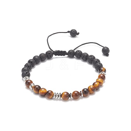 Natural Tiger Eye & Lava Rock Braided Bead Bracelet BJEW-TA00188-01-1