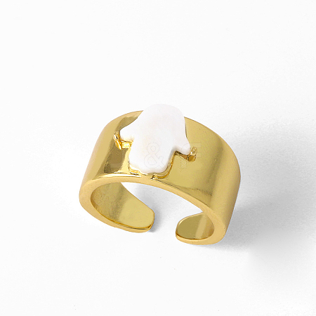 Adjustable Brass with Shell Open Cuff Rings for Women TK1188-3-1