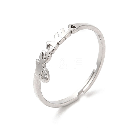 304 Stainless Steel Word Adjustable Ring RJEW-L107-028P-1