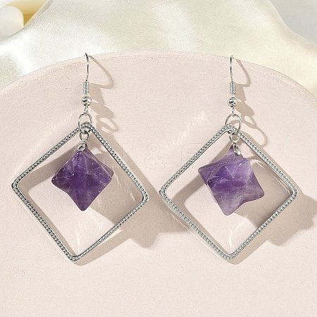 Rhombus Brass Dangle Earrings EJEW-D360-01P-01-1