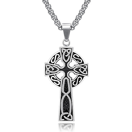 Alloy Triquetra/Trinity Knot Cross Pendant Necklaces PW23033028371-1