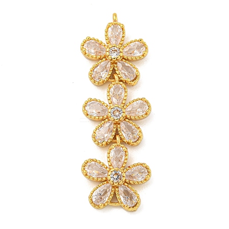 Brass Pave Clear Cubic Zirconia Three Flower Links Connector Charms KK-P277-51G-1