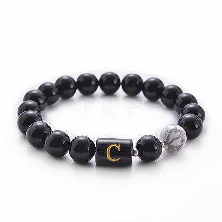10MM Natural Black Onyx(Dyed & Heated) and Howlite Beaded Stretch Bracelets RH2290-3-1