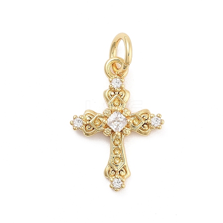 Cross Rack Plating Brass Micro Pave Cubic Zirconia Pendants KK-G512-29G-1