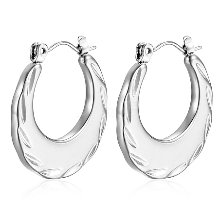 European and American Fashion Cross-border Floral Pattern Stainless Steel Oval Hoop Earrings PW-WG9963E-02-1