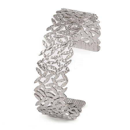 Non-Tarnish 304 Stainless Steel Hollow Leaf Open Cuff Bangles for Women LS-BJEW-K241-03D-P-1