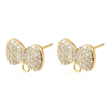 Brass Micro Pave Cubic Zirconia Stud Earring Findings with Loops CU-CBA0DEA-01G-1