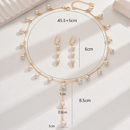 Elegant Brass Imitation Pearl Necklace and Earrings Set for Women DL6471-1