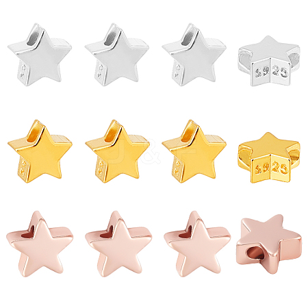 12Pcs 3 Colors 925 Sterling Silver Beads STER-PH0002-09-1