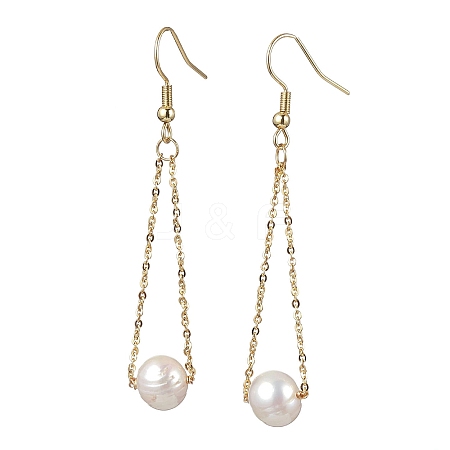 Natural Cultured Freshwater Pearl Beads with Brass Dangle Earrings EJEW-JE05757-1