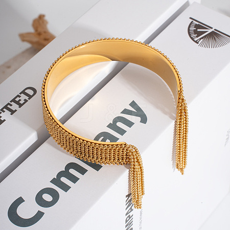 European and American Style Fringed 304 Stainless Steel Cuff Bangles for Women OT8697-1-1