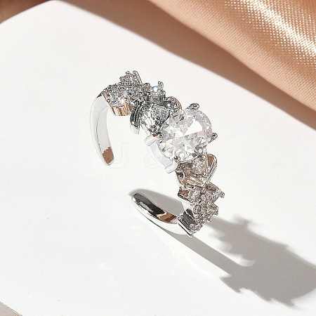 Brass Micro Pave Cubic Zirconia Cuff Open Rings RJEW-C163-25B-P-1