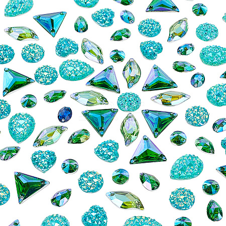   160Pcs 8 Style Green Series Sew on Rhinestone RESI-PH0002-04A-1