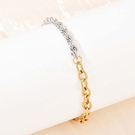 304 Stainless Steel Cable & Rope Chain Bracelets for Women BJEW-K279-03GP-1