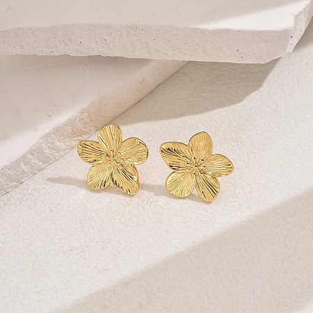 Stylish 201 Stainless Steel Striped Flower Stud Earrings CN5900-1-1