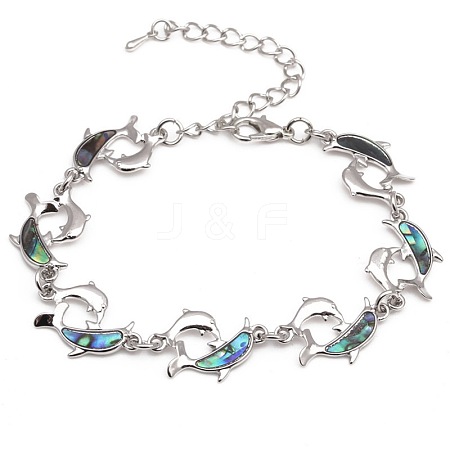 Dolphin Natural Abalone Shell/Paua Shell Link Bracelets for Women FS5984-8-1