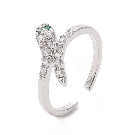 Green Cubic Zirconia Snake Open Cuff Ring RJEW-I094-17P-1