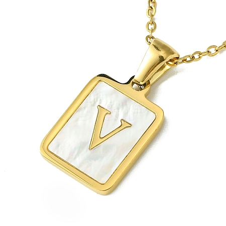 Ion Plating(IP) Rectangle with Initial Letter 304 Stainless Steel Pendant Necklace NJEW-R265-04G-V-1