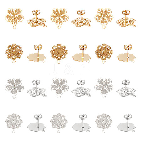 Unicraftale 24Pcs 4 Style 304 Stainless Steel Stud Earring Findings STAS-UN0030-61-1