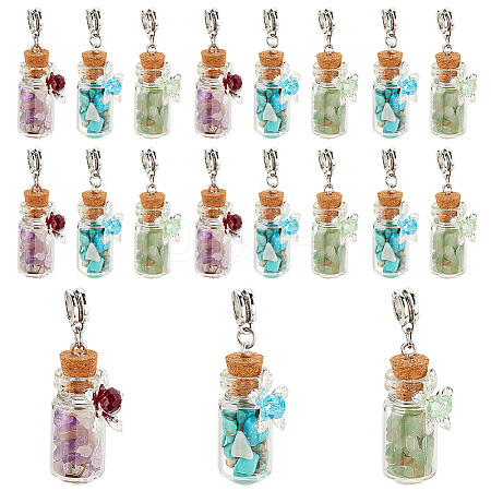 Clear Glass Bottle Natural & Synthetic Mixed Gemstone European Dangle Charms FIND-PH0007-64-1