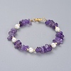 Natural Amethyst Chip Beaded Bracelets BJEW-JB04933-03-1