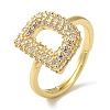 Rack Plating Letter Brass Micro Pave Clear Cubic Zirconia Adjustable Rings for Women KK-S391-03G-D-2