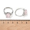 Brass Micro Pave Cubic Zirconia with Natural Rose Quartz Cuff Open Rings RJEW-T035-01P-L-5