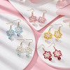 Glass Seed & Shell Pearl & Acrylic Braided Flower Dangle Earrings EJEW-MZ00071-2