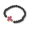 Natural Lava Rock Beads Stretch Bracelets BJEW-JB04008-M-2