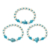 3Pcs Synthetic Turquoise & Wood & Glass Beaded Stretch Bracelets for Women BJEW-JB11124-1