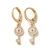 Key with Evil Eye Real 18K Gold Plated Brass Dangle Leverback Earrings EJEW-Q797-03G-02-1